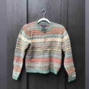 fair isle sweater shetland wool zip up